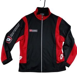 Lotto Track Jacket Mens Large Black Red Full Zip Italian Sport Athletic Soccer